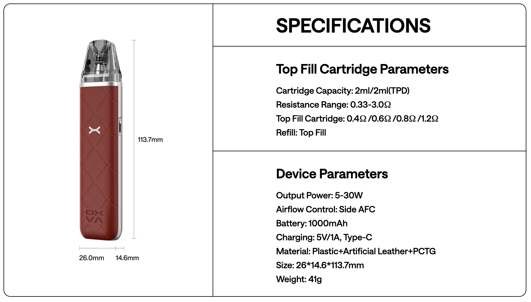 oxva xlim specifications
